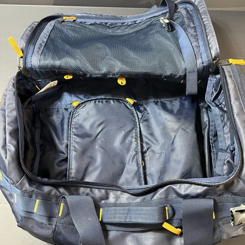 The North Face Base Camp Voyager Duffel 42L Blue Yellow Outdoor Camping Vacation